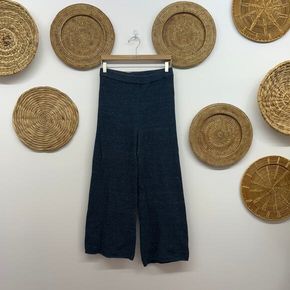 Free People Beach Blue Knit Hailee Pants Boho Bohemian Cozy Casual Small - Picture 2 of 7